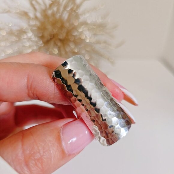 Sterling Silver Ring Hammered Shield Ring, Shield Silver Ring, Women Statement - Picture 4 of 10